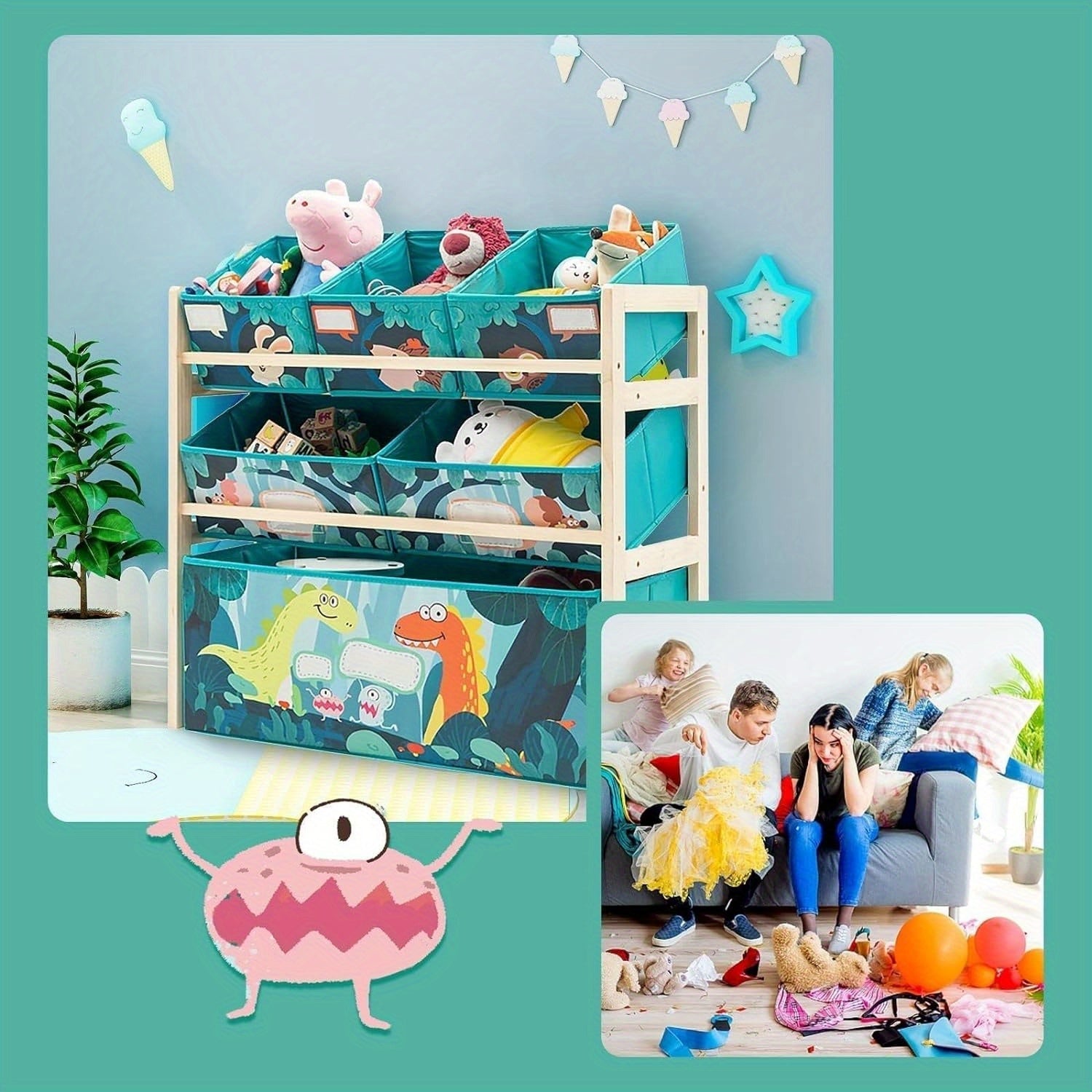 Organizzatore di Giocattoli con 3 Livelli e Scatole di Stoccaggio – Perfetto per Camerette e Conservazione dei Giocattoli