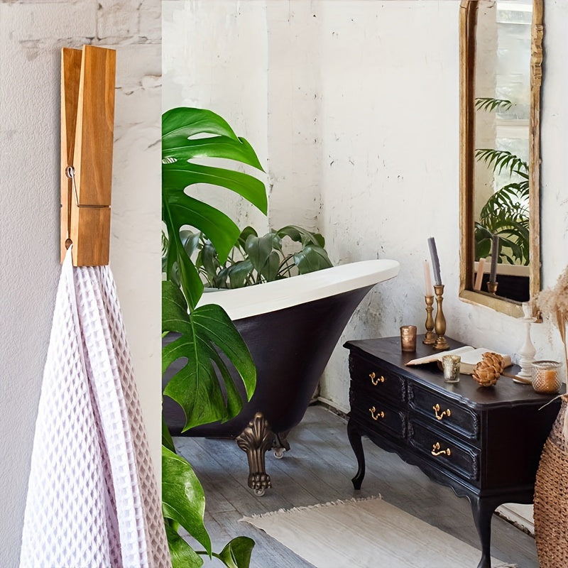 Supporto per Clip Asciugamani in Legno – Soluzione da Fissare al Muro per Bagno o Lavanderia