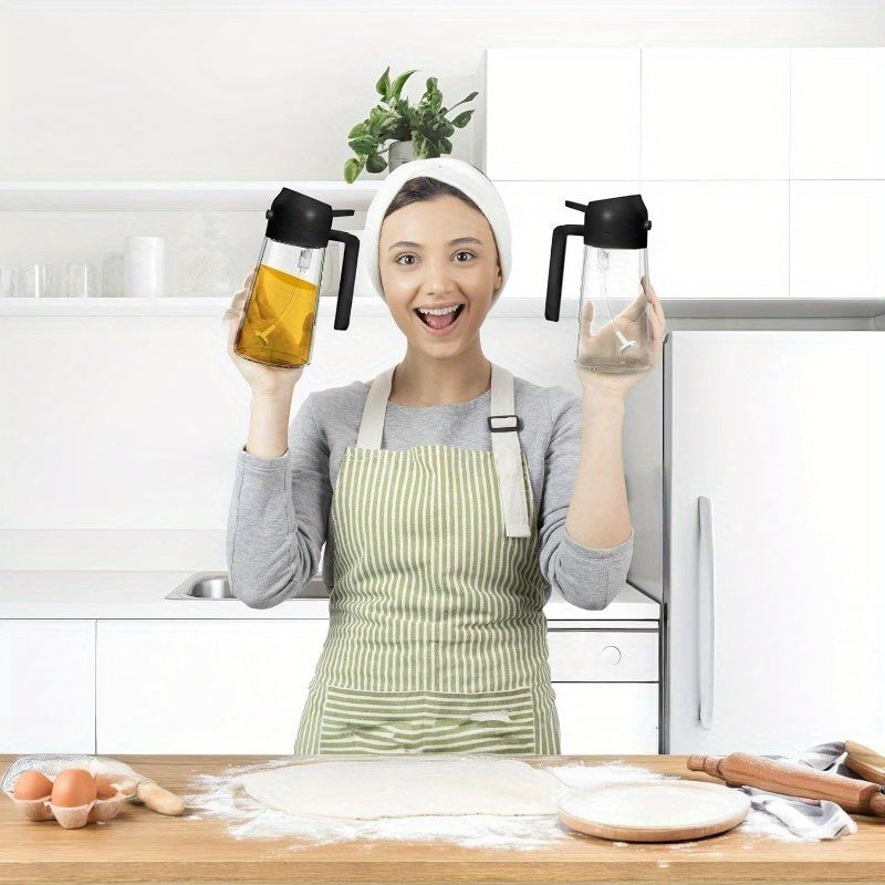 Dispenser per Olio 2-in-1 e Bottiglia Spray - Controllo Preciso dell'Olio per Cucina e BBQ