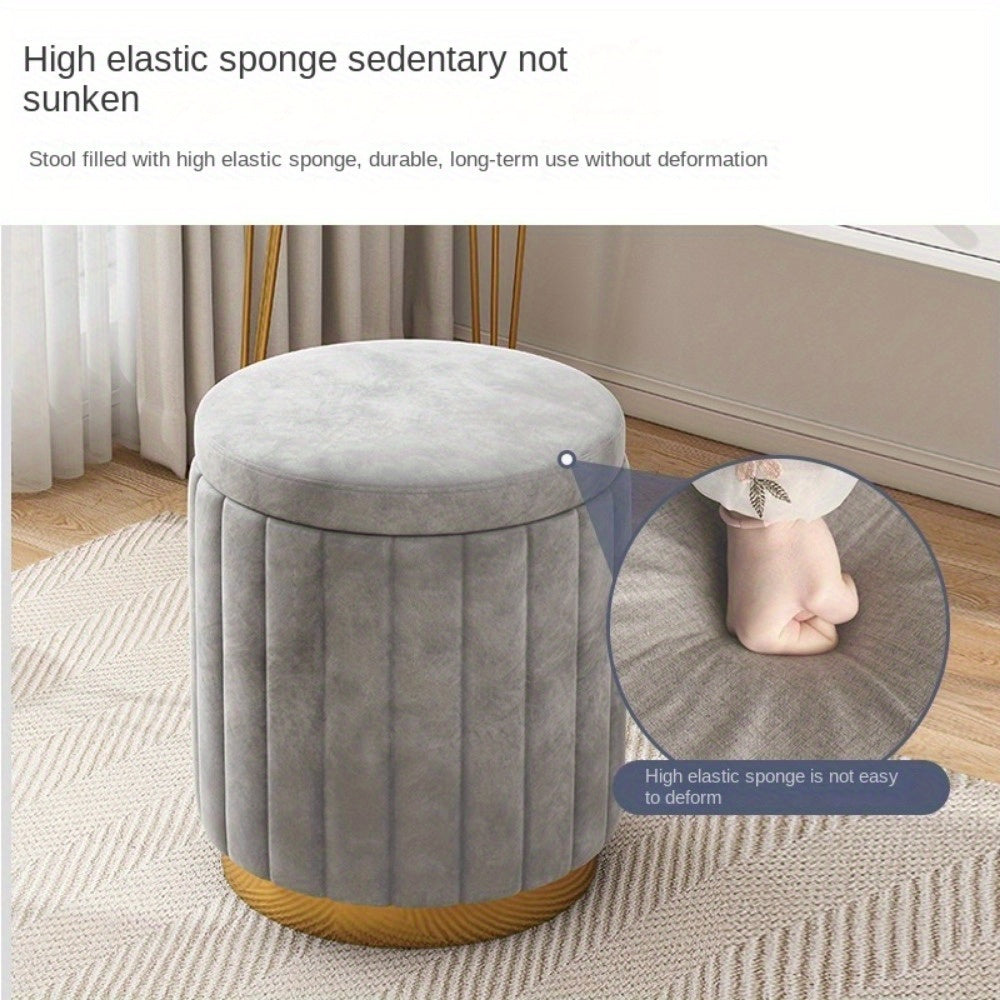 Nordic Chic Pouf da Stivaggio – Pouf Rotondo Elegante con Spazio di Archiviazione e Finitura a Specchio
