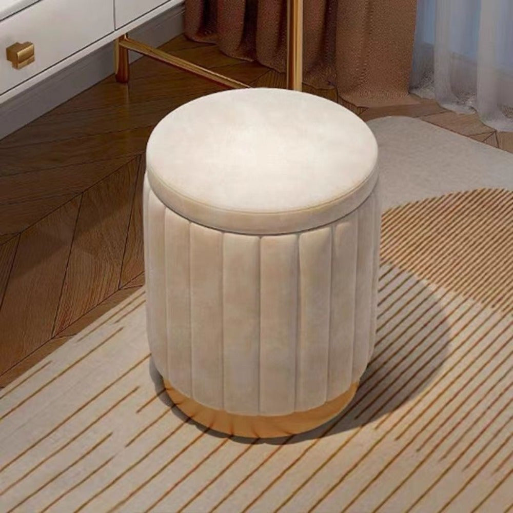 Nordic Chic Pouf da Stivaggio – Pouf Rotondo Elegante con Spazio di Archiviazione e Finitura a Specchio