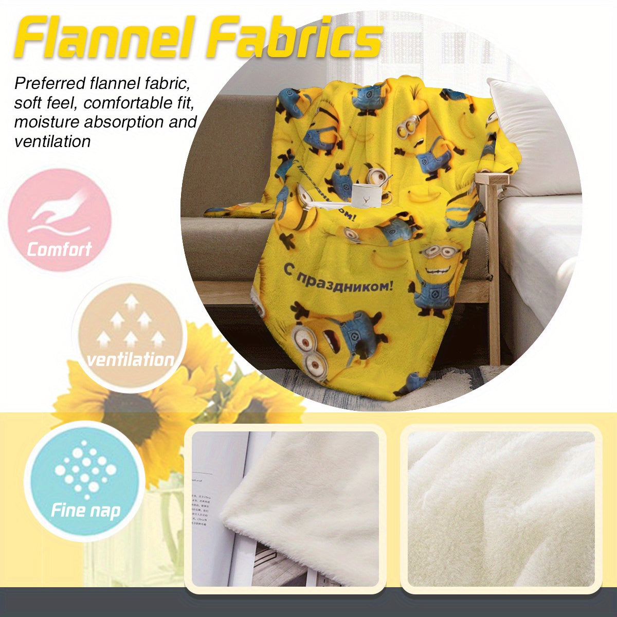 Coperta Fleece Minions - Morbida e Calda Coperta in Flanella per Bambini