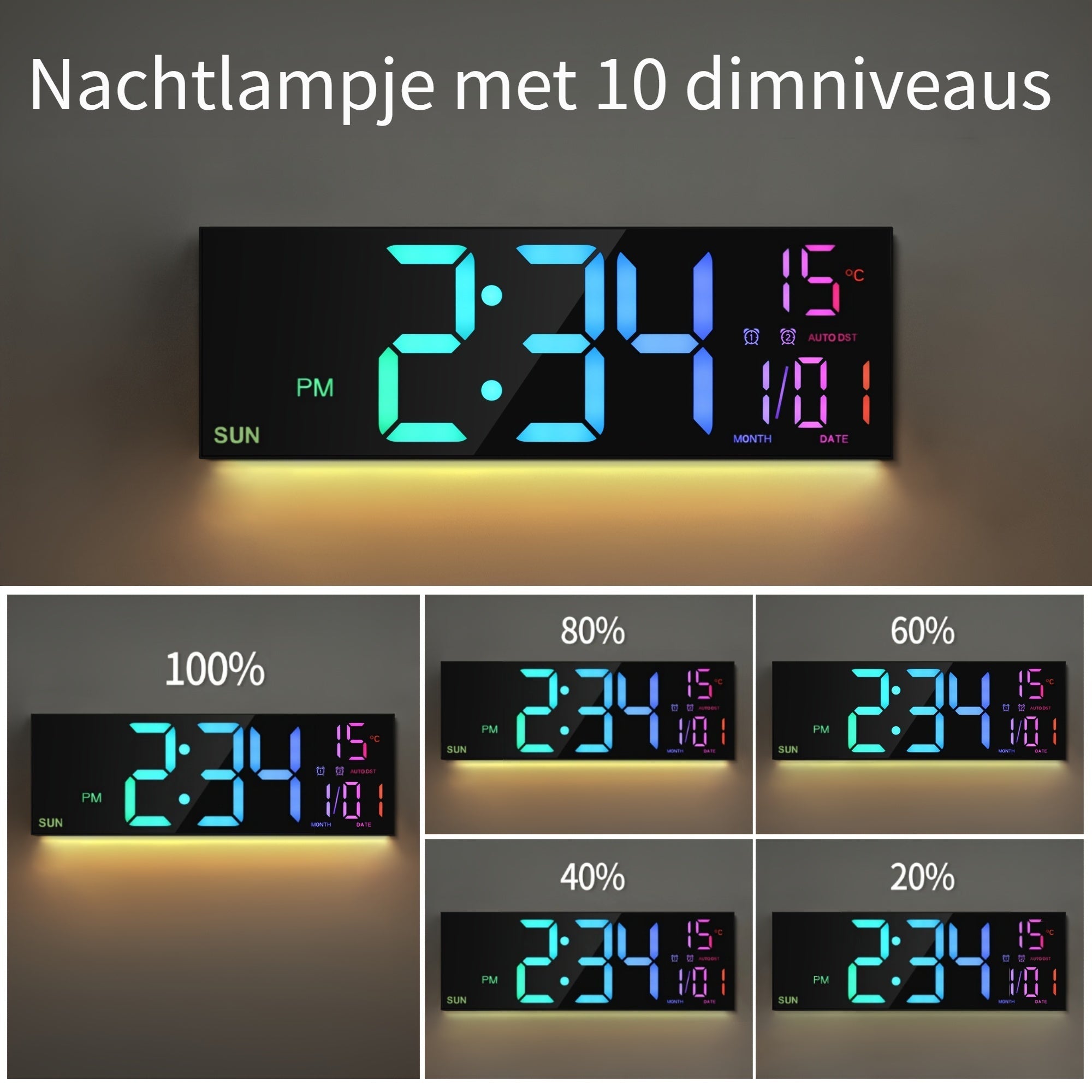 Orologio Digitale da Parete LumiWall – Grande, Colorato e Facile da Leggere