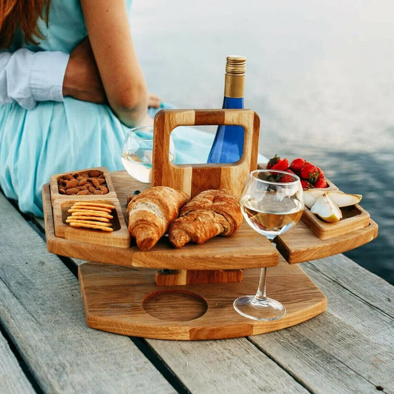Elegante Tavolo da Picnic per Vino in Rovere – Compatto e Versatile