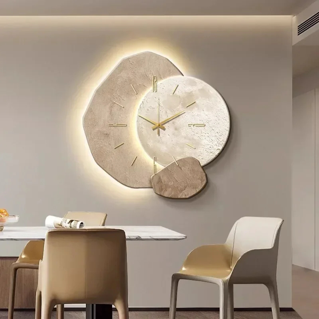 LunaWood Orologio da Parete – Eleganza Naturale con Morbida Luce LED