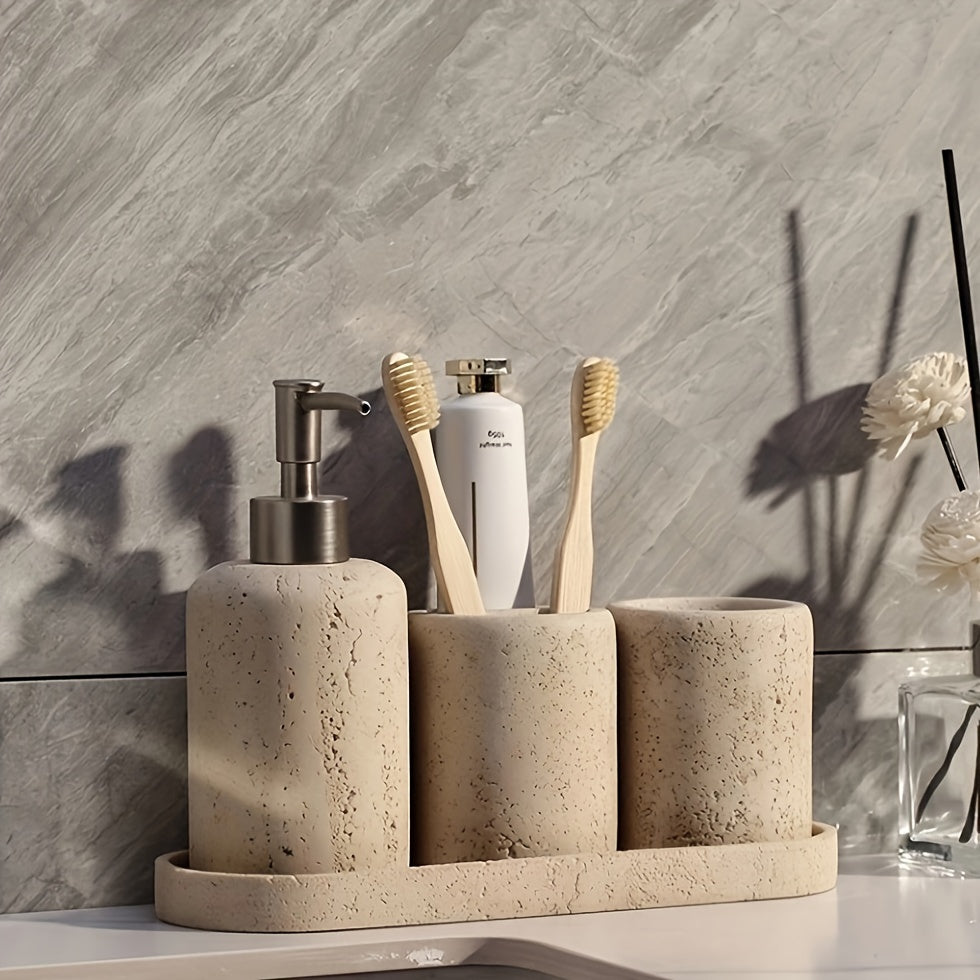 Dispenser per Sapone in Marmo – Dispenser di Resina di Lusso con Pompa in Acciaio Inossidabile per Bagno o Cucina