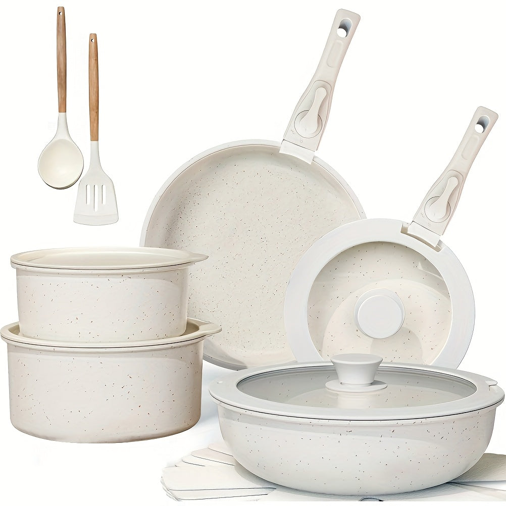 Set di Pentole in Ceramica da 17 Pezzi – Inclusi Manici Rimovibili e Pentola Frittrice Profonda