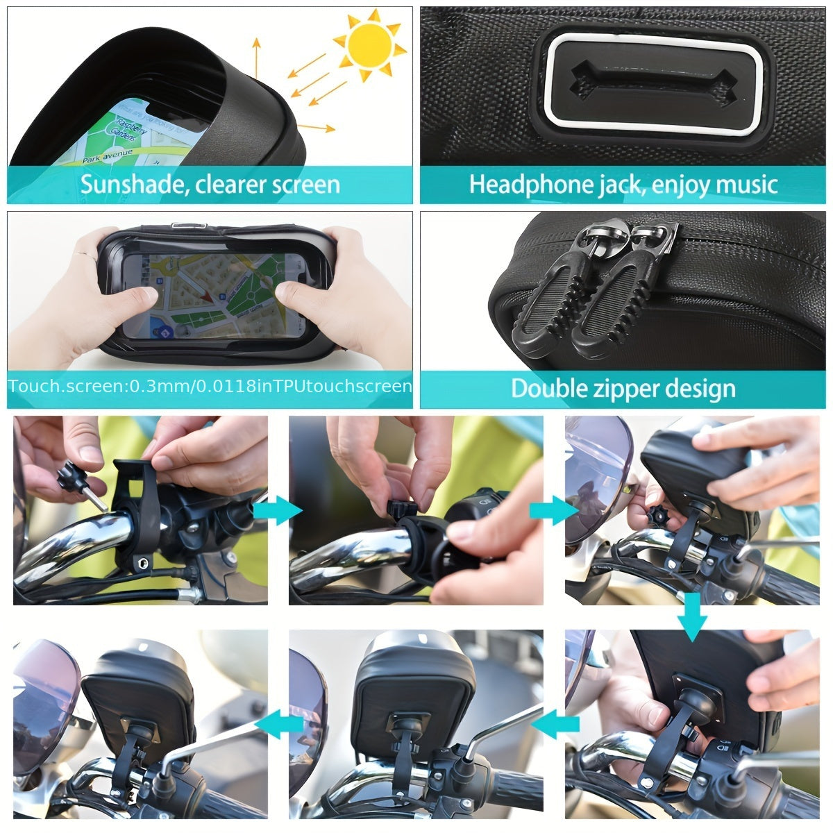 Supporto Telefono Impermeabile per Bicicletta e Moto – Borsa Manubrio con Opzione di Rotazione a 360°