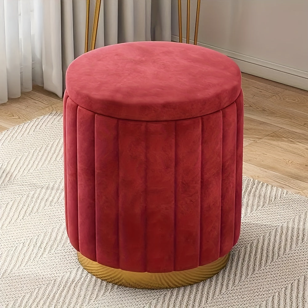 Nordic Chic Pouf da Stivaggio – Pouf Rotondo Elegante con Spazio di Archiviazione e Finitura a Specchio