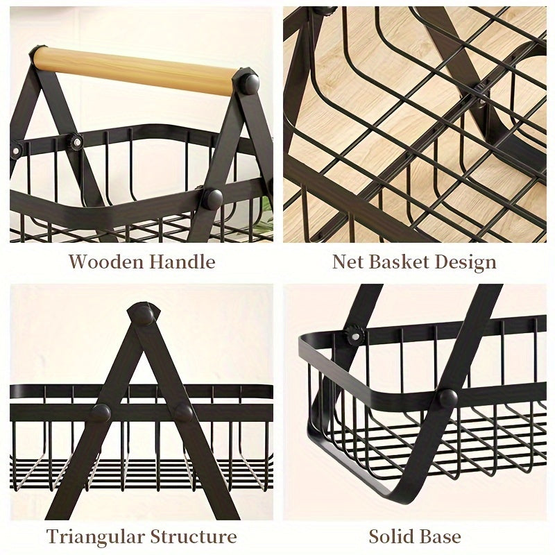 Cestino di Stoccaggio a Due e Tre Livelli con Manico in Legno - Soluzione Elegante per Cucina e Bagno