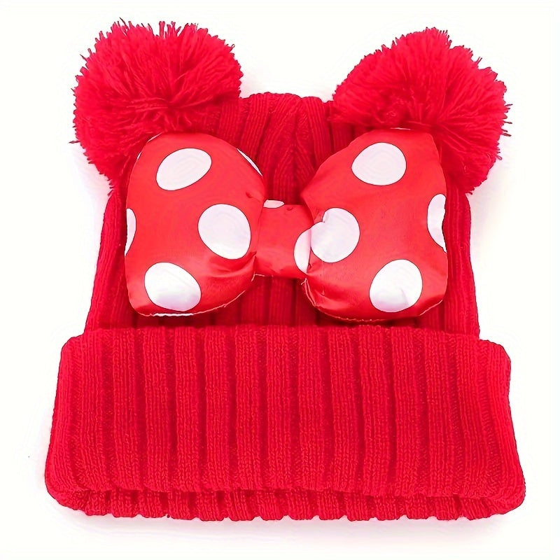 Sanne Cappello Minni per Bambini - Beanie lavorato a maglia con Fiocco e Pompon