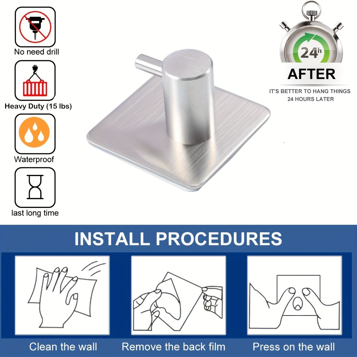 Set di Ganci da Parete Autoadesivi in Acciaio Inossidabile a 4 Pezzi – Minimalista, Potente e Resistente all'Acqua