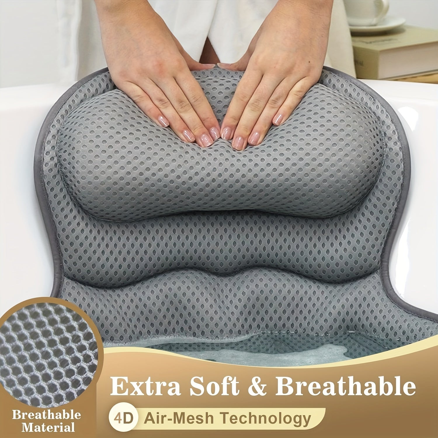 LuxieSpa 4D Luxe Cuscino da Bagno - Cuscino Traspirante con Supporto per Collo e Schiena per un Bagno Rilassante
