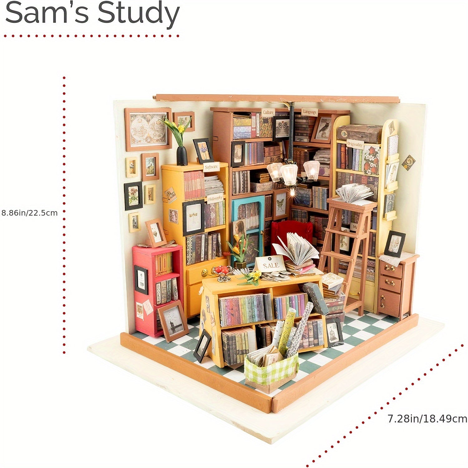 Kit Miniatura Fai-da-te – Studio di Sam con Librerie e Mobili Dettagliati