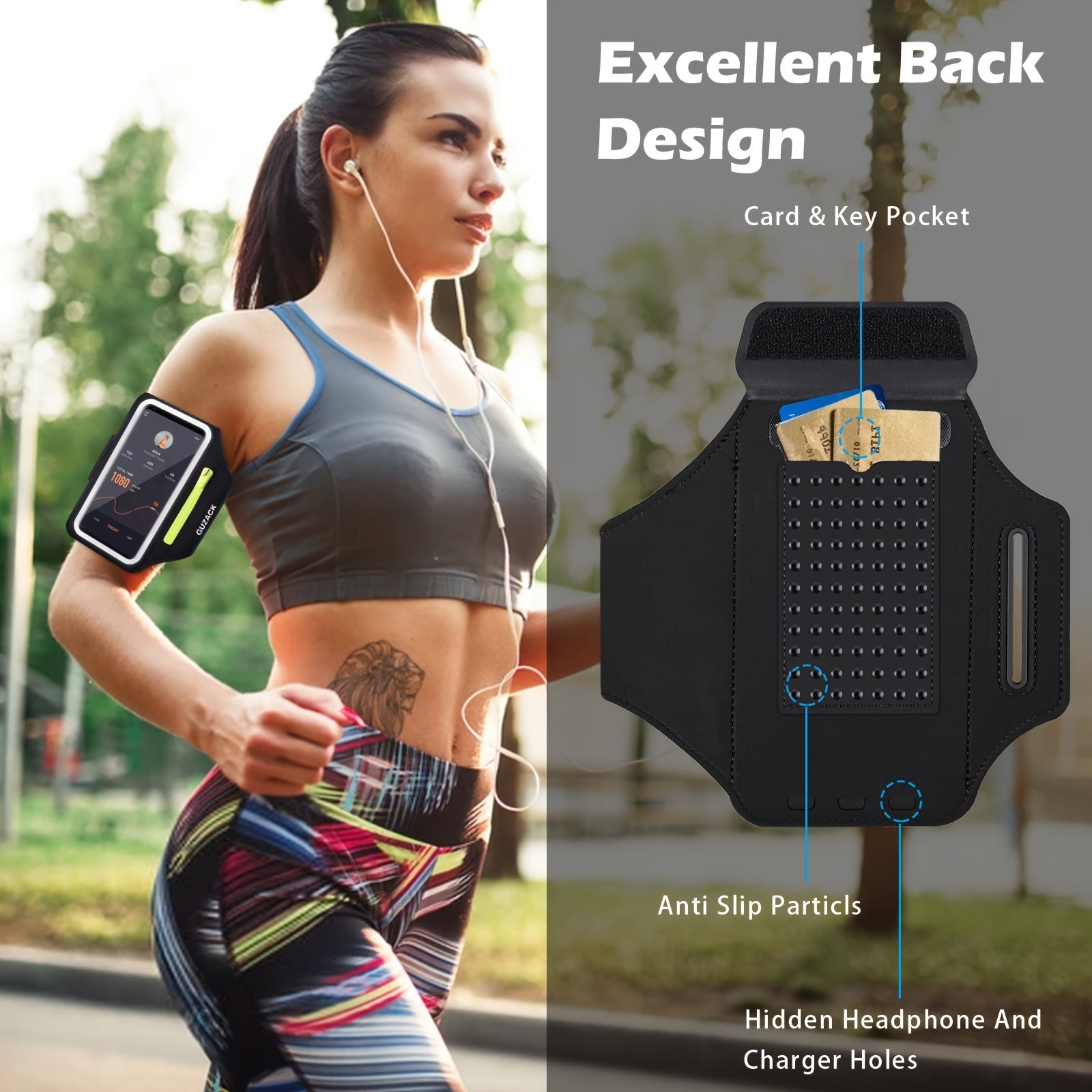 Supporto per Telefono da Corsa con Custodia per Auricolari - Bracciale Regolabile per Sportivi