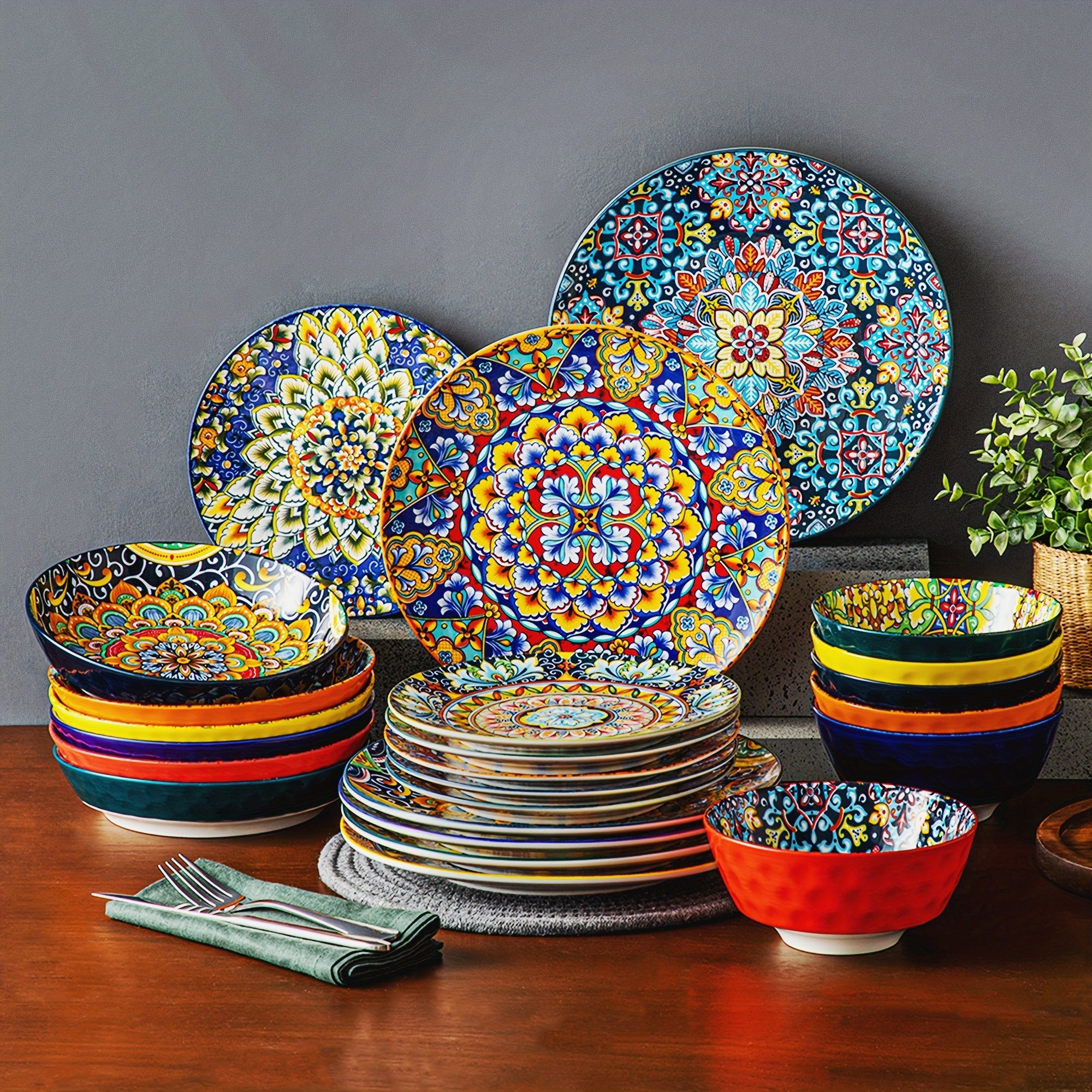 Set da Cena da 24 Pezzi – In Stoneware e Stile Bohemien