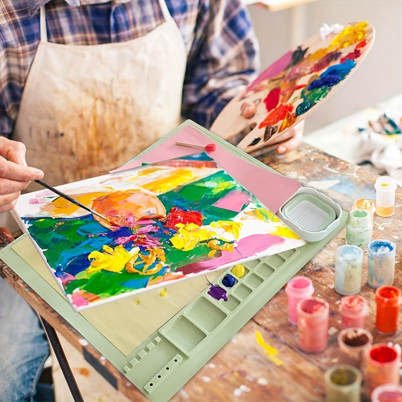 Tappetino in Silicone per Pittura con Paletta e Supporto per Pennelli – Durevole e Flessibile