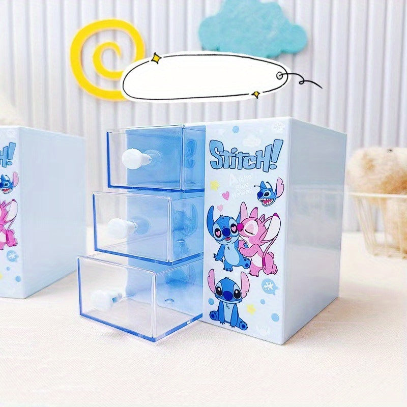 Disney Stitch Cartoon Scatola di Stoccaggio a 3 Scomparti – Organizer Multifunzionale per Scrivania, Gioielli e Giocattoli