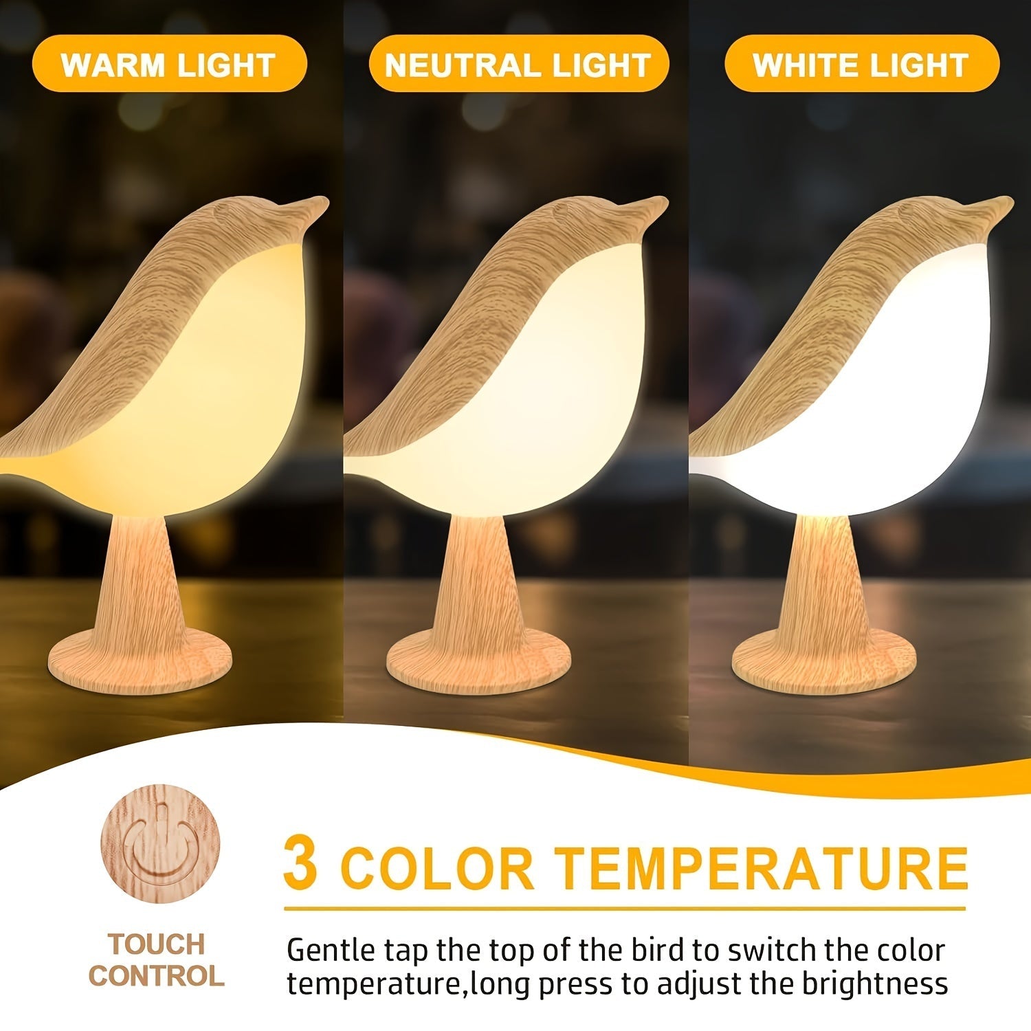 Lampada LED a forma di Uccello con Diffusore Aroma – Lampada da Notte e da Lettura Ricaricabile USB con 3 Temperature di Colore