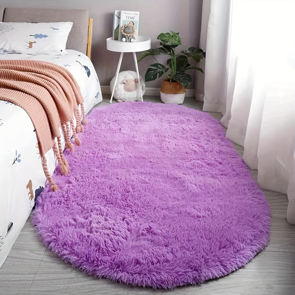 Tappeto Ovale in Peluche – Tappeto Morbido e Stile per Decorazione di Camera da Letto e Soggiorno