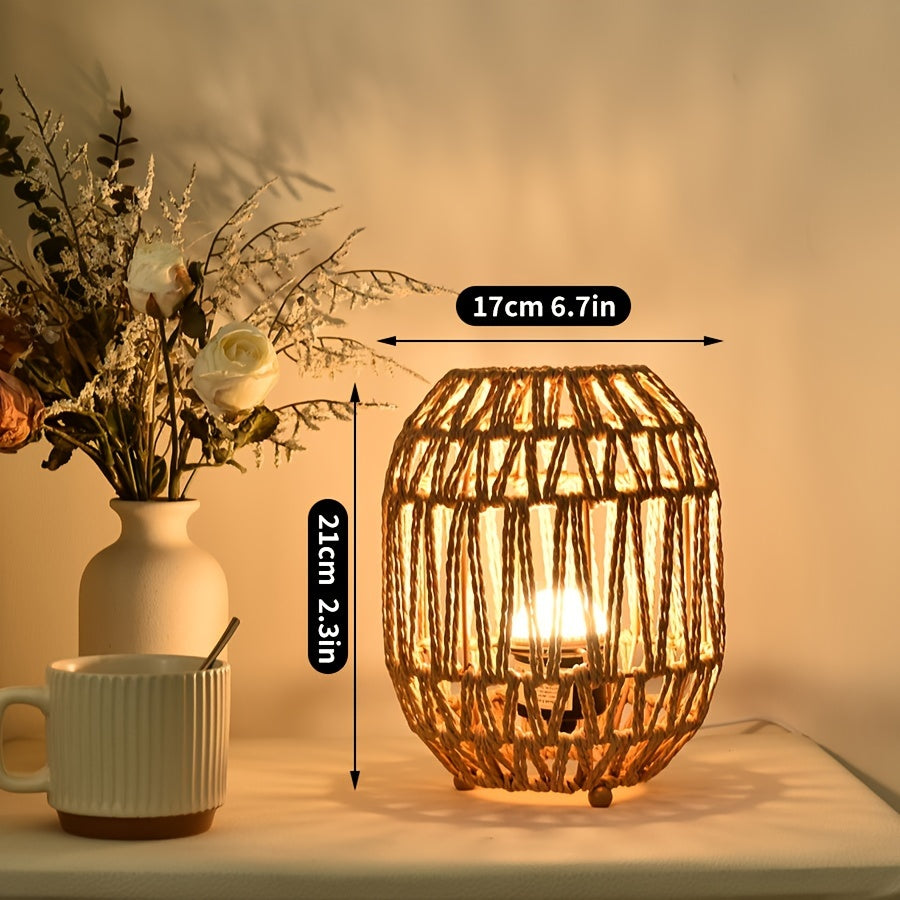 Lampada da Tavolo Bohemien in Rattan – Accento di Luce Fatta a Mano per Camera da Letto o Spazio Abitativo