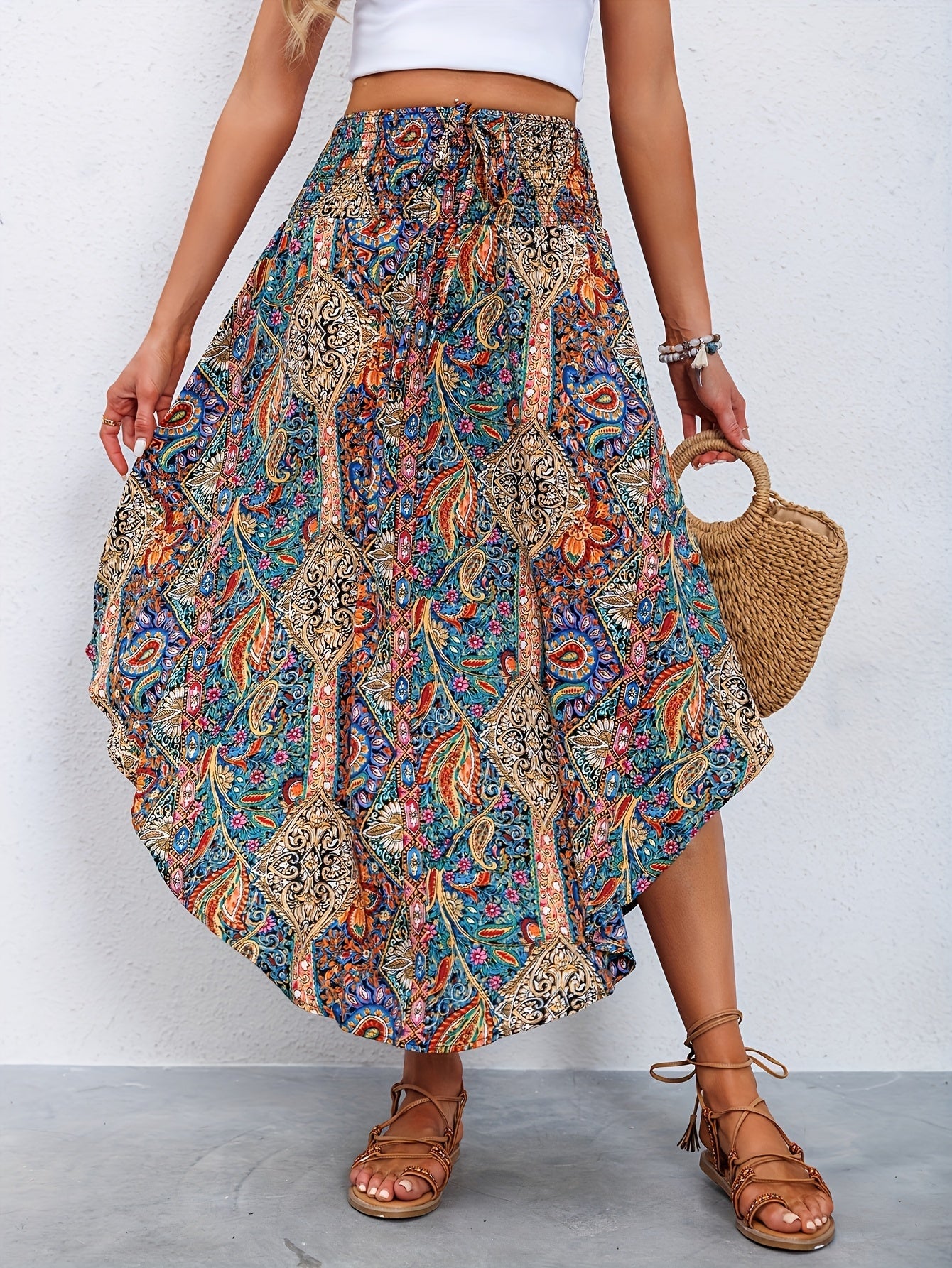 Gonna a Vita Alta con Stampa Paisley – Elegante e Confortevole per Estate e Primavera