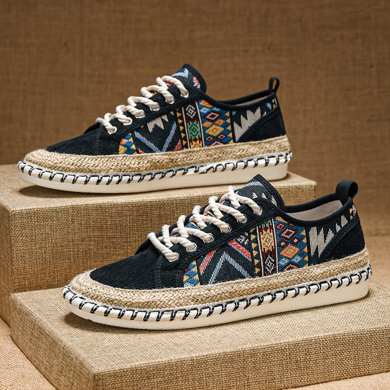 Sneakers Espadrille Boho per Uomini – Canvas Traspirante con Design Ricamato Colorato