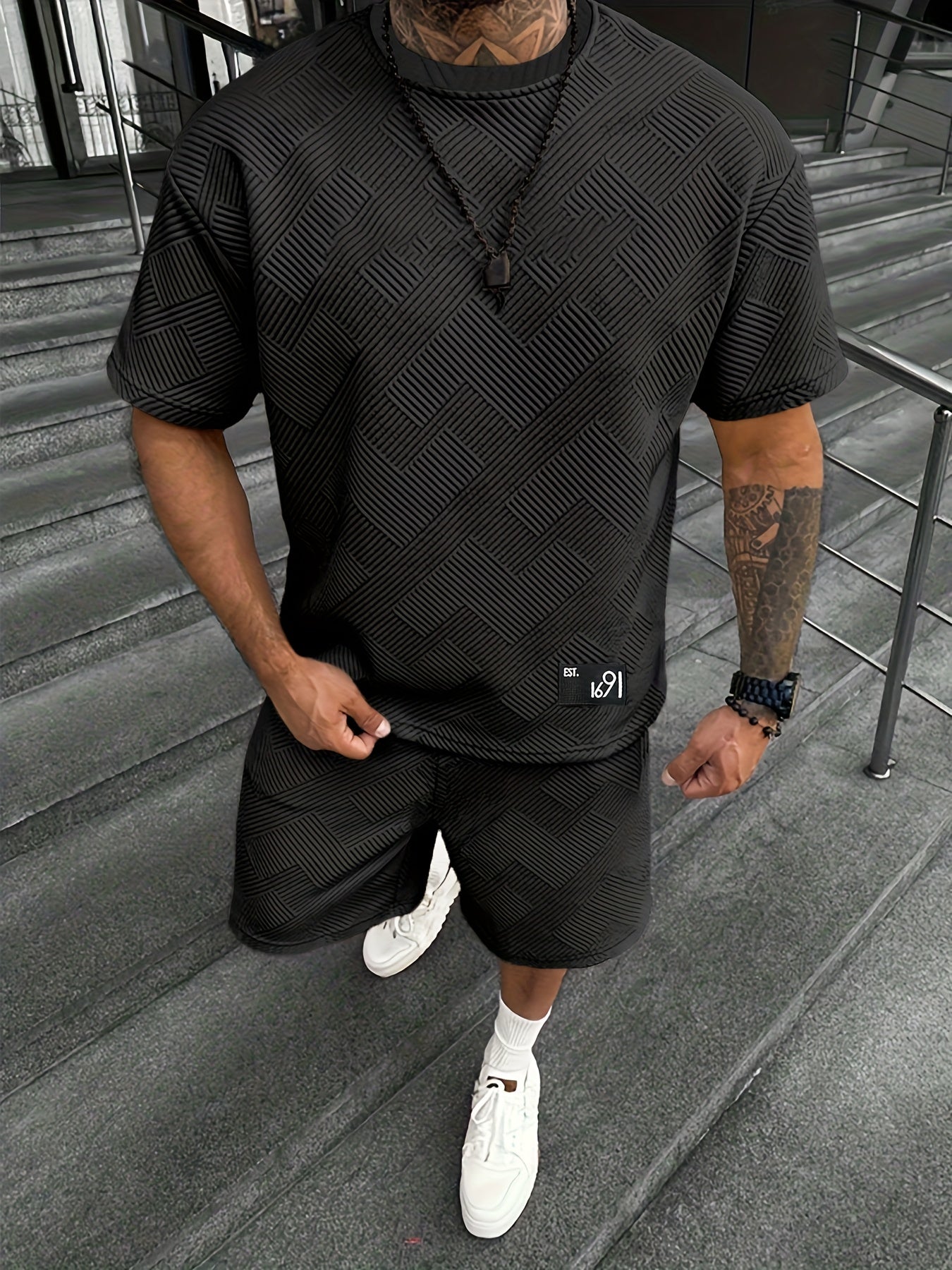 Set T-shirt e Shorts Jacquard Trendy da Uomo – Casual e Sportivo per Giornate Calde