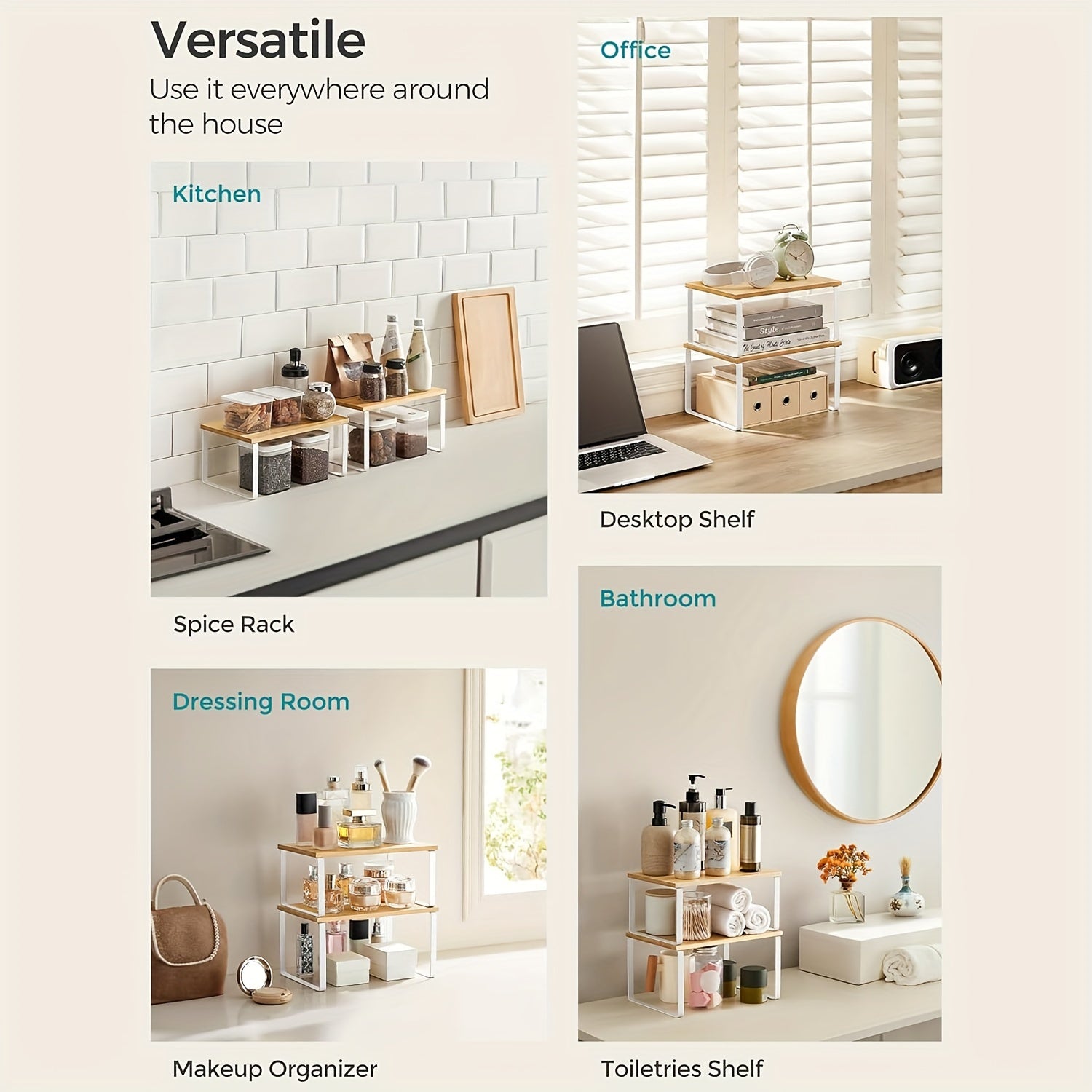 Set di 2 Mensole Regolabili in Bambù – Eleganti e Salvaspazio per Armadio o Piano di Lavoro