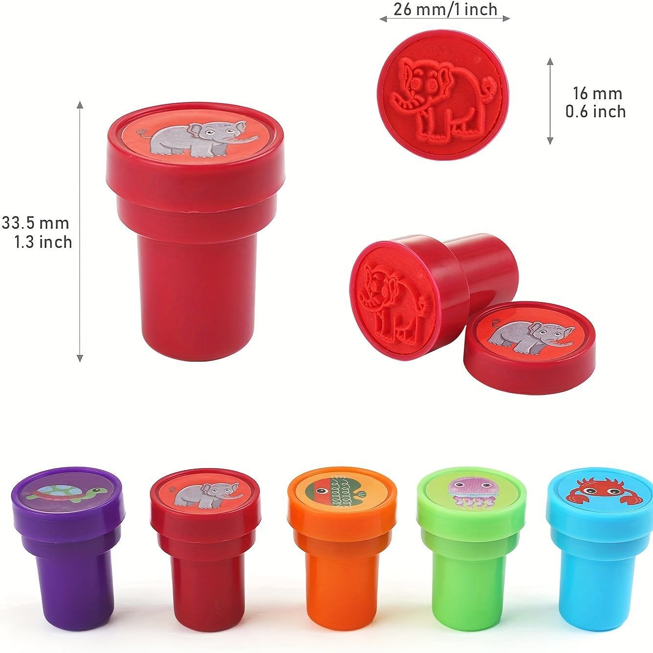 Set di Timbri Colorati di Animali – 26 Timbri Diversi per Creazioni e Educazione Creativa