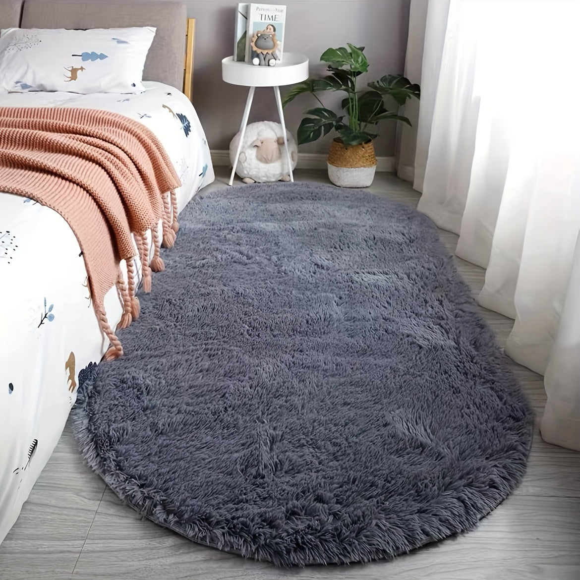 Tappeto Ovale in Peluche – Tappeto Morbido e Stile per Decorazione di Camera da Letto e Soggiorno