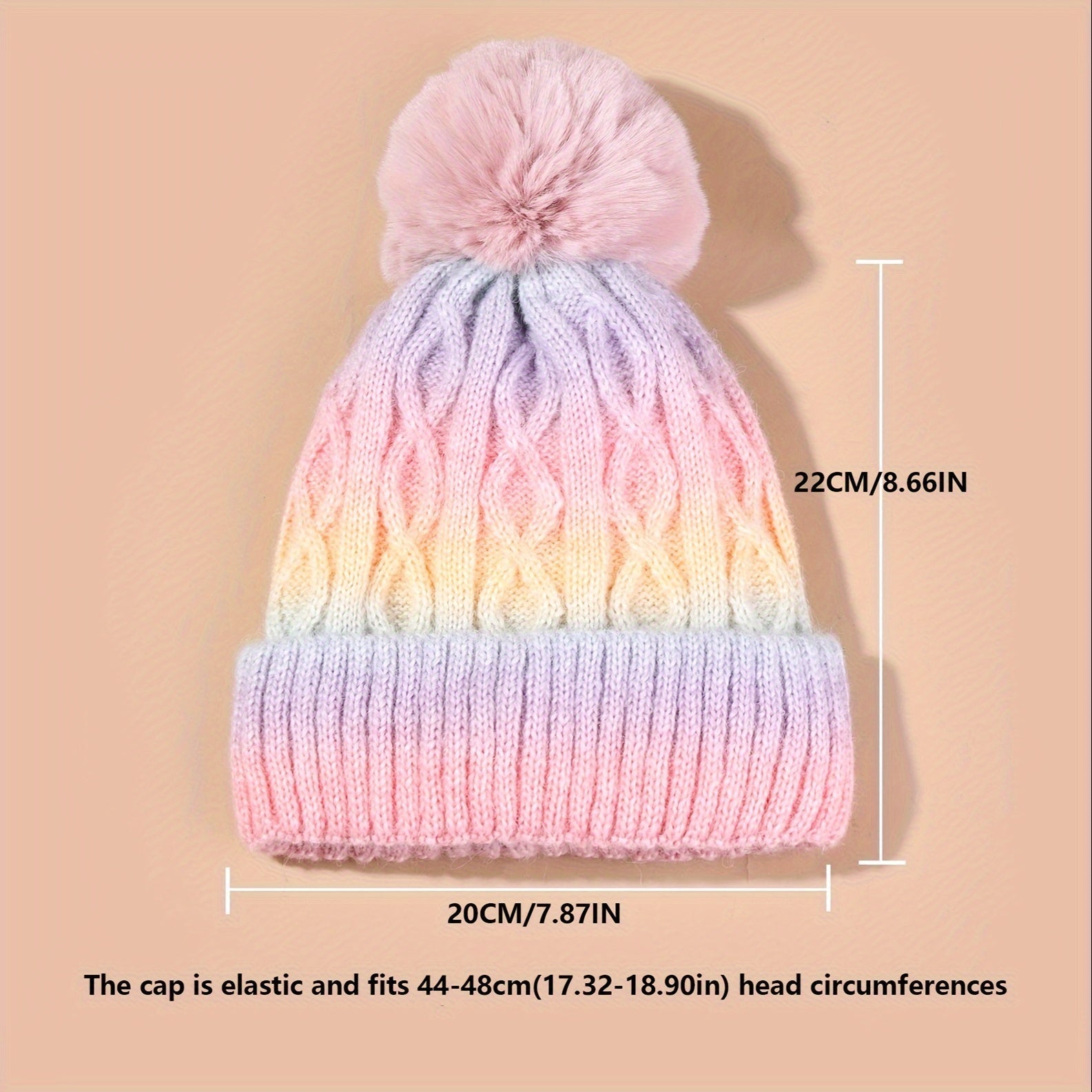 Beanie Lana Arcobaleno per Ragazze - Cappello Tricot con Pompon e Materiale Spesso per l'Inverno