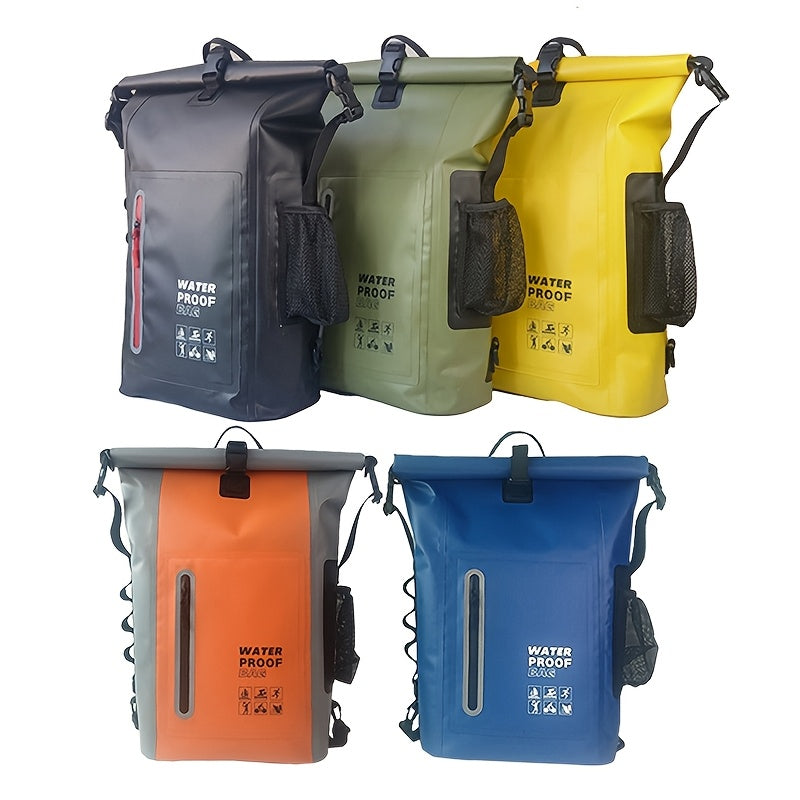 Zaino impermeabile da 25L con chiusura roll-top, multiple tasche, chiusura a fibbia robusta e tasca laterale in rete