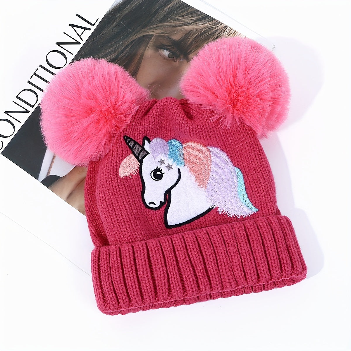 Cappello Unicorno Lila per Bambini - Accogliente e Caldo con Pompon
