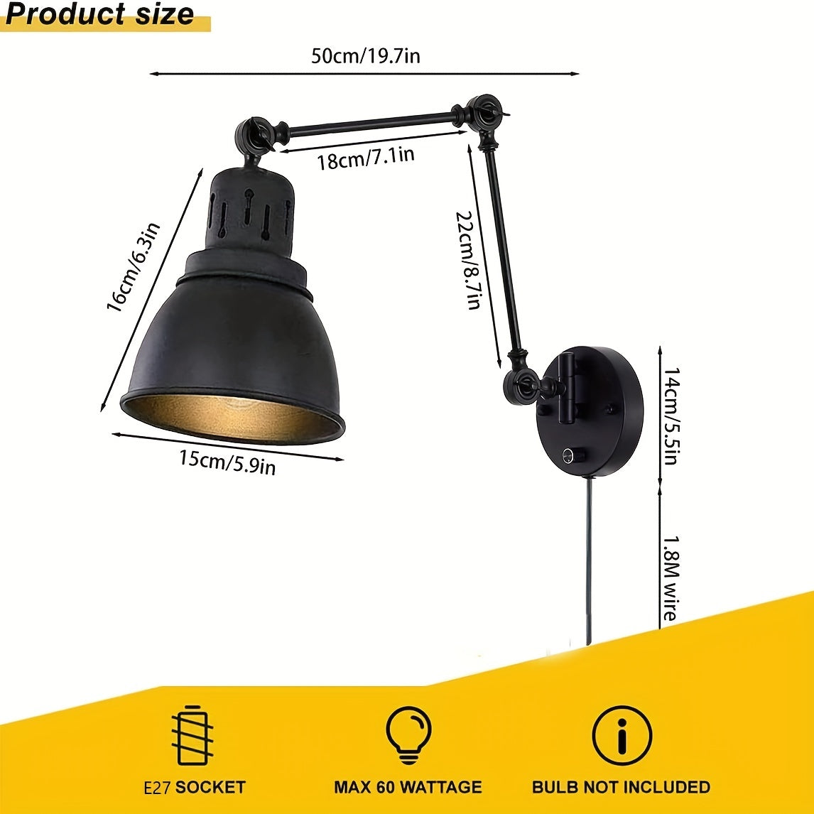 Lampada da Parete Retro Industriale - Per Illuminazione Atmosferica e Stile