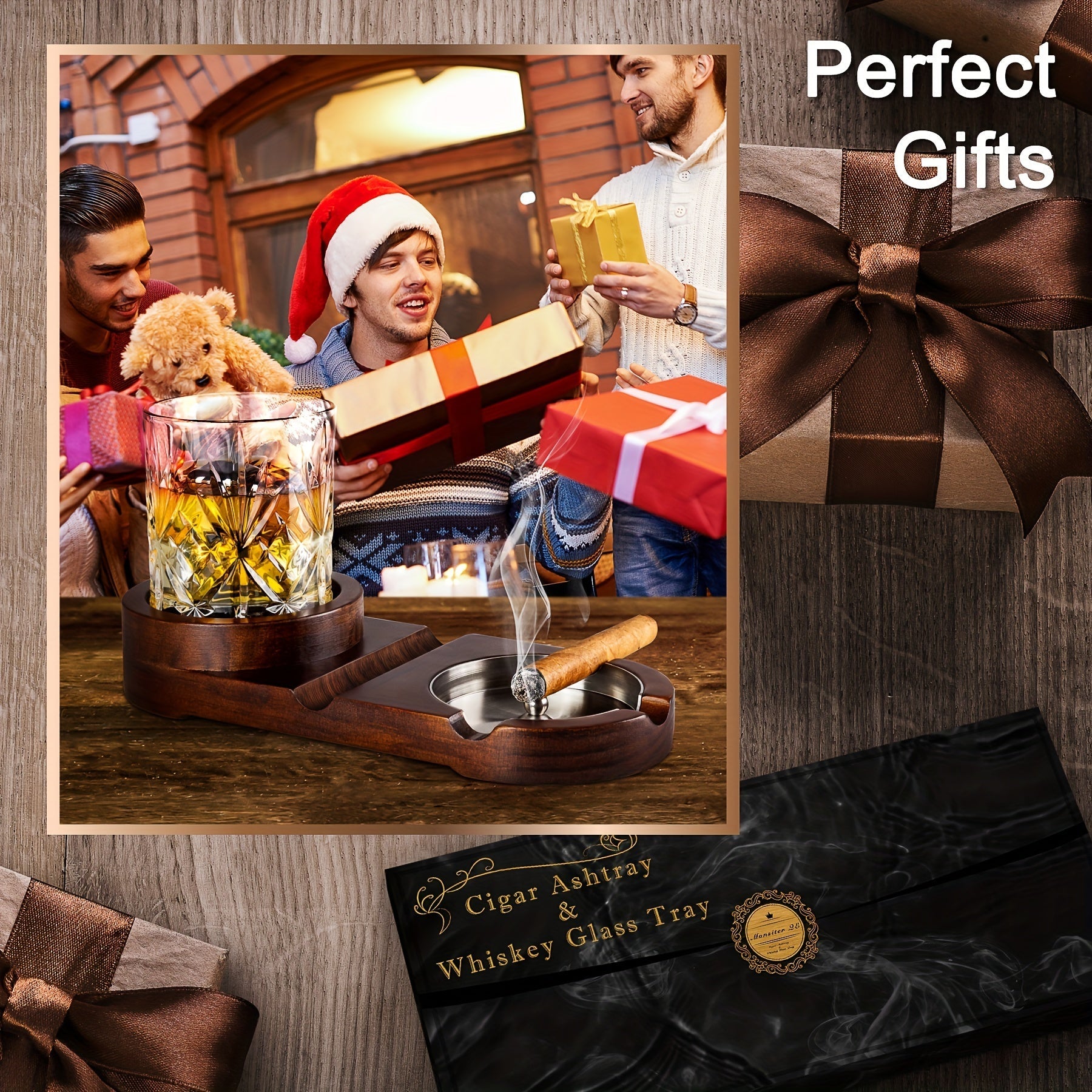 Porta Sigari Creativo e Vassoio per Bicchiere di Whiskey - Il Regalo Perfetto per la Festa del Papà o Regalo Aziendale