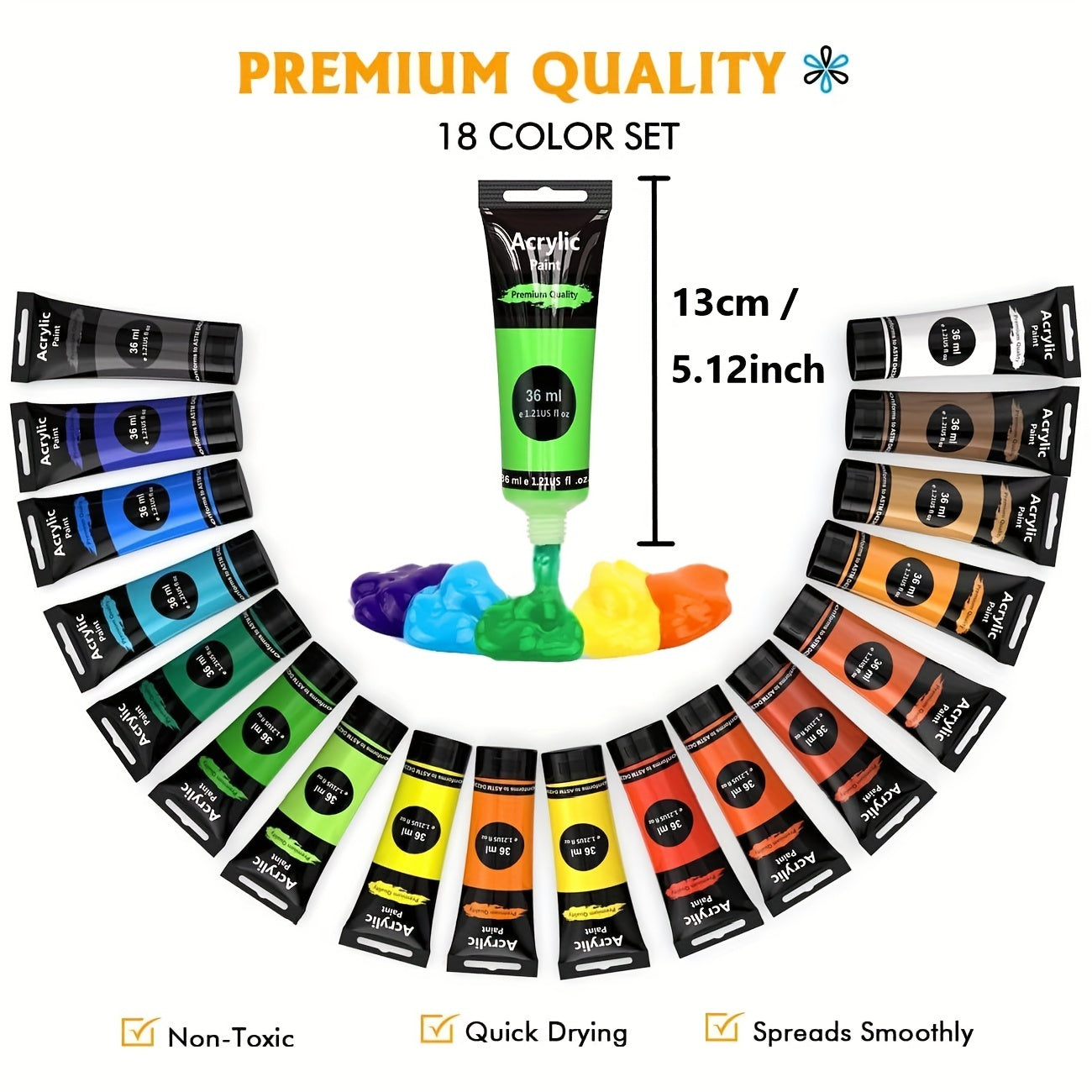 Set di Vernice Acrilica – 28 Pezzi, Inclusi 18 Colori di Vernice Acrilica e 10 Pennelli