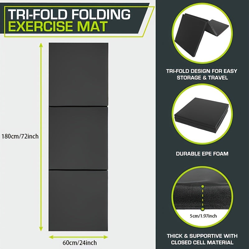 Tappetino da yoga pieghevole a tre pannelli con imbottitura spessa, superficie antiscivolo in PU e maniglia