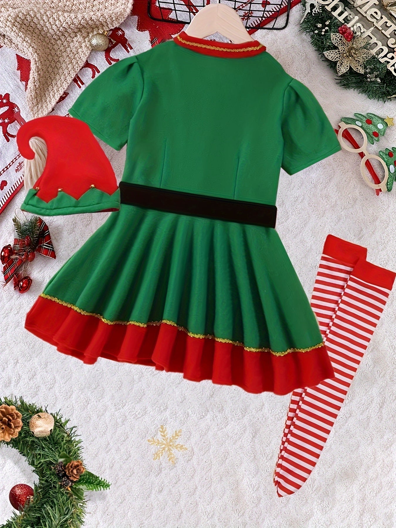 Outfit Magico da Elfo di Natale di Mila per Bambini - Include Abito, Cappello, Calzini e Cintura