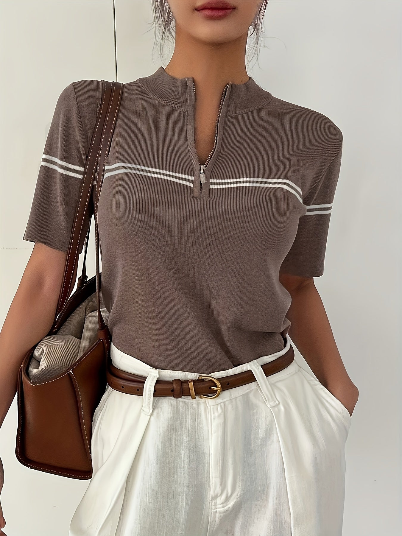 Polo da Donna a Righe con Dettaglio Zip – Top Estivo Leggero e Casual