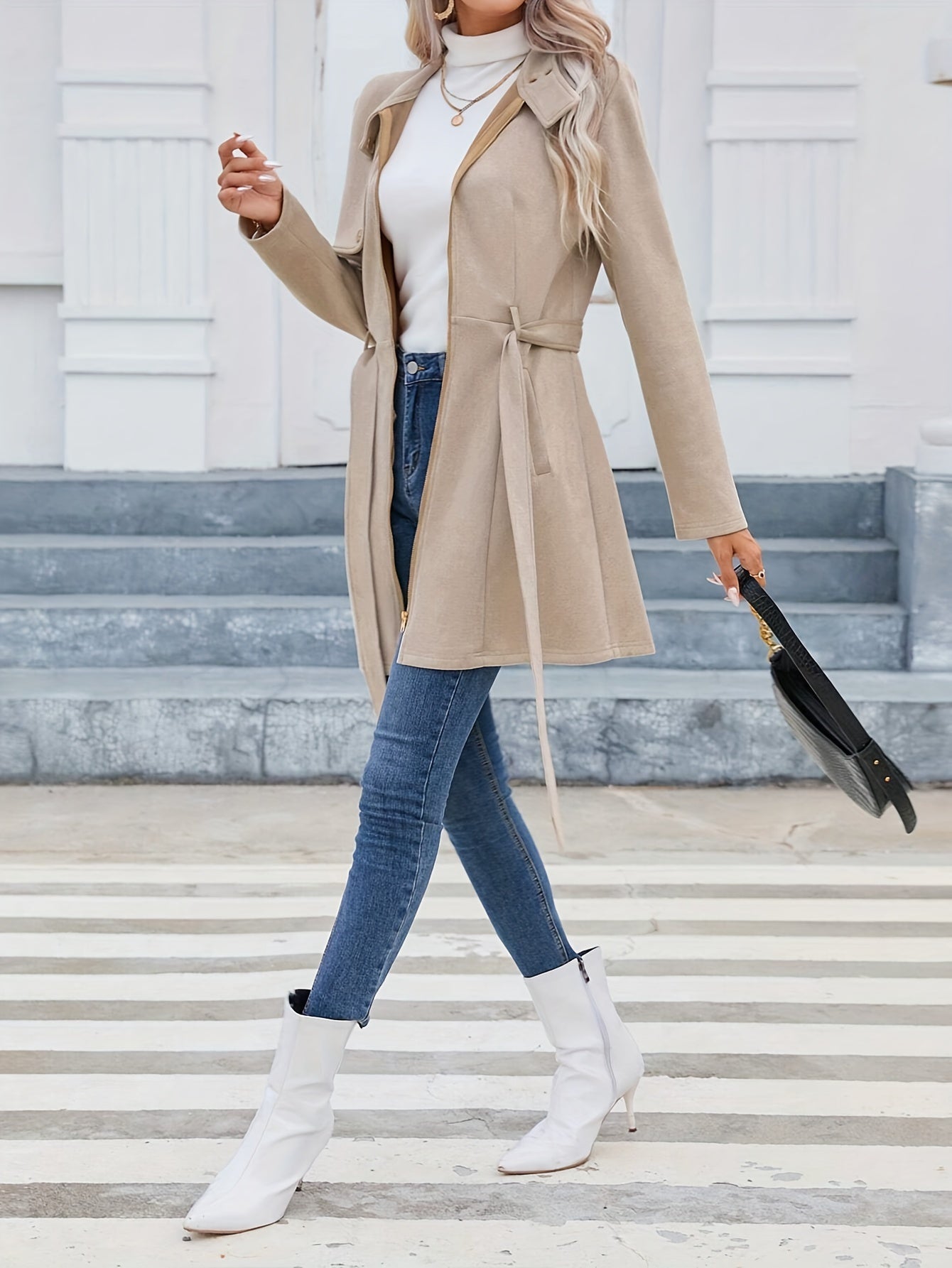 Elegante Giacca Midi da Donna con Cintura in Vita – Design Senza Tempo per Primavera e Autunno