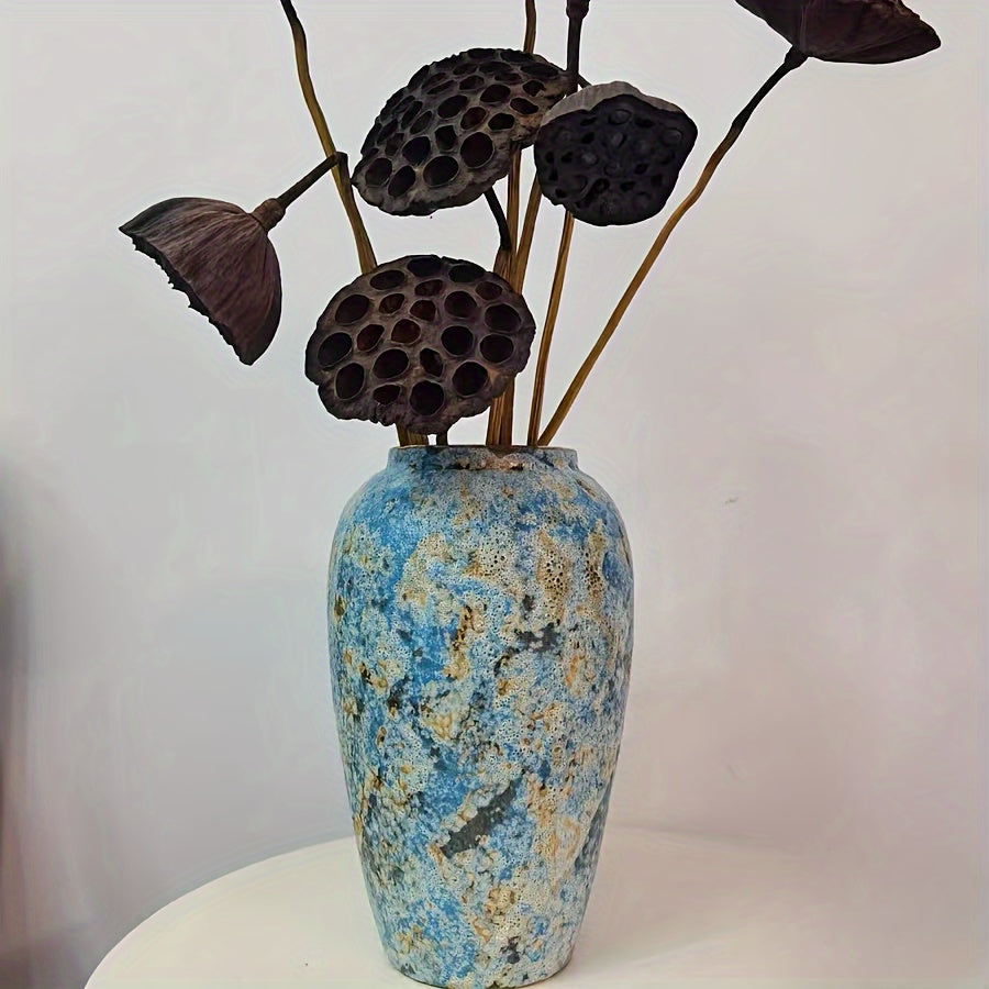 Vaso Ceramico Vintage Unico – Fatto a Mano in Terracotta Blu per un Aspetto Autentico
