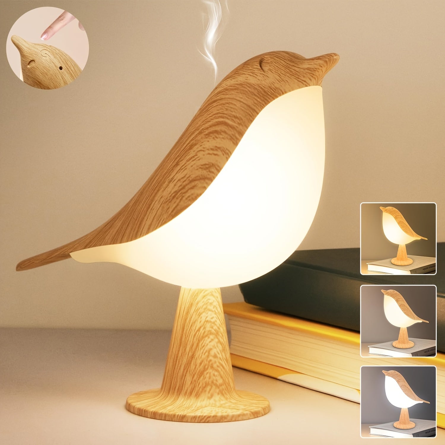 Lampada LED a forma di Uccello con Diffusore Aroma – Lampada da Notte e da Lettura Ricaricabile USB con 3 Temperature di Colore