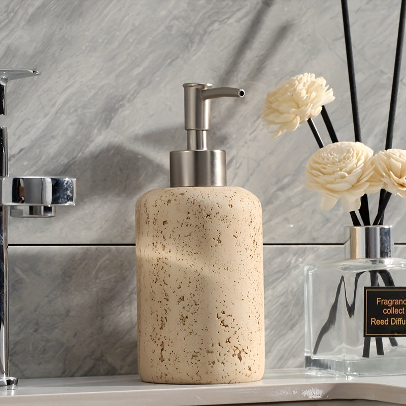 Dispenser per Sapone in Marmo – Dispenser di Resina di Lusso con Pompa in Acciaio Inossidabile per Bagno o Cucina