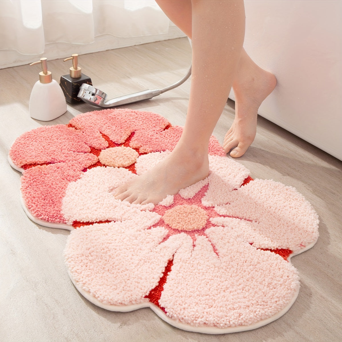 Tappeto da Bagno Fluffy con Fiori – Assorbente e Morbido per Maggiore Comfort
