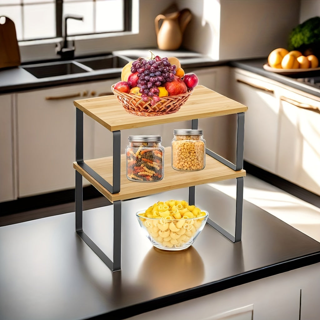 Set di 2 Mensole Regolabili in Bambù – Eleganti e Salvaspazio per Armadio o Piano di Lavoro