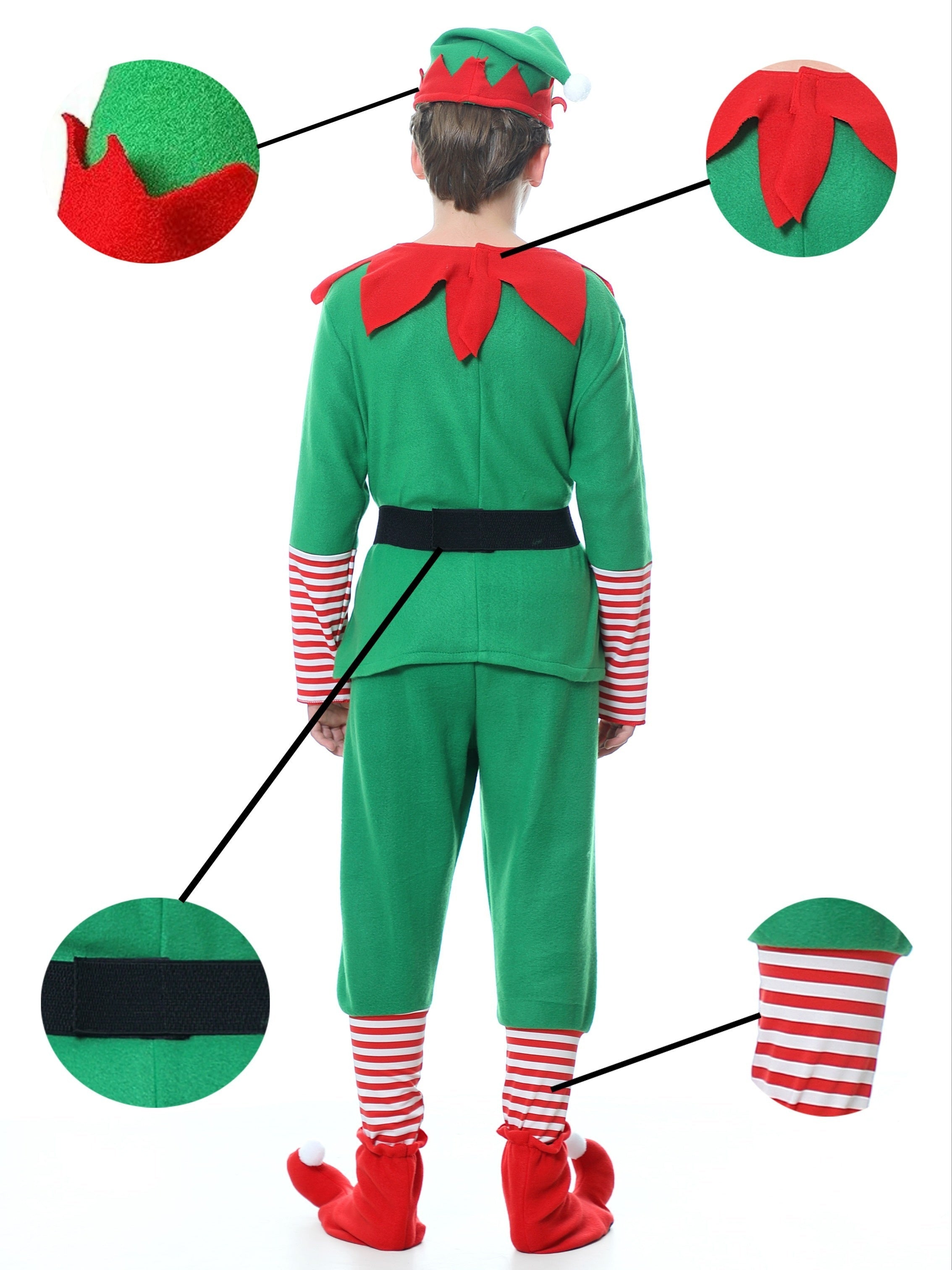 Divertente Costume da Elfo di Natale per Bambini - Completo di Cappello, Maglietta, Pantaloni e Copriscarpe