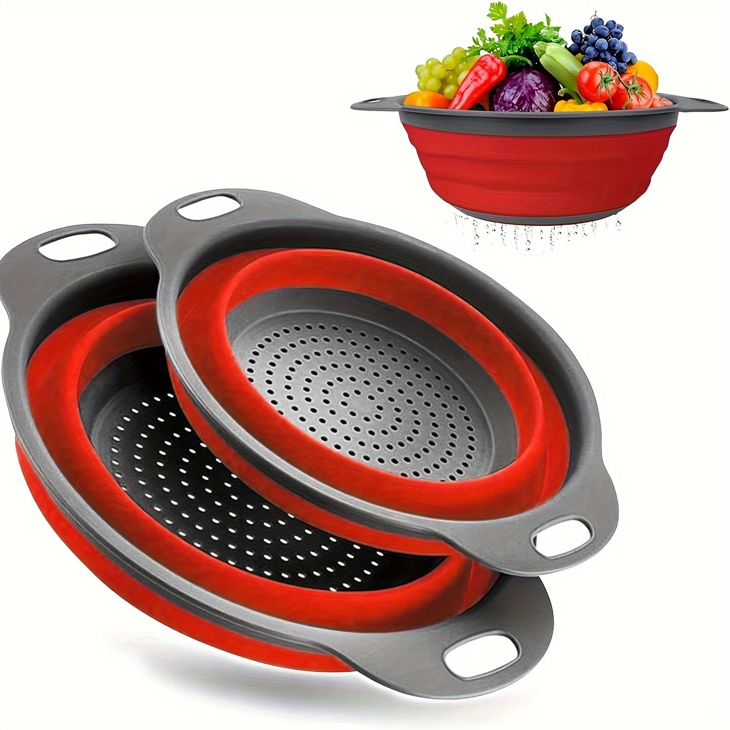 Set di Colino in Silicone Pieghevole – Perfetto per Pasta, Verdure e Frutta
