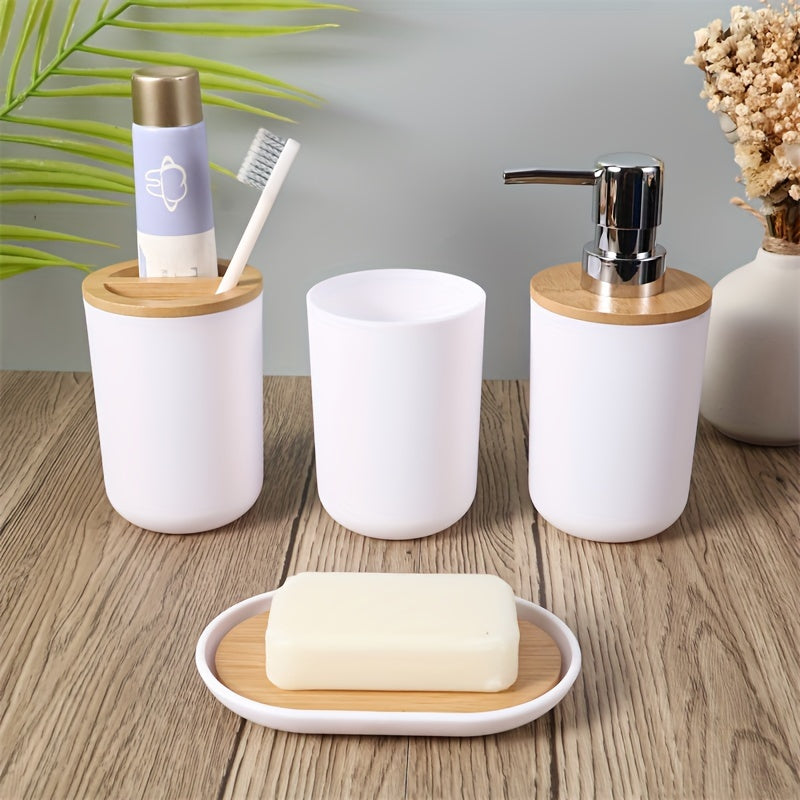 Set di Accessori per Bagno con Coperchio in Bambù – Set da 4 Pezzi per Decorare il Bagno