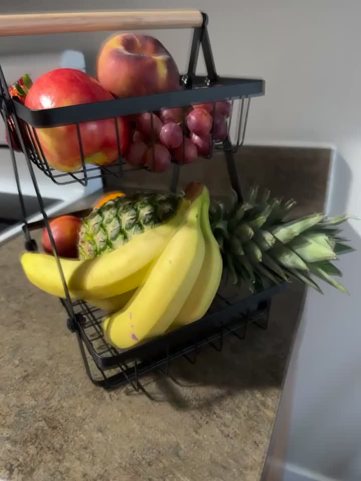 Cestino di Stoccaggio a Due e Tre Livelli con Manico in Legno - Soluzione Elegante per Cucina e Bagno